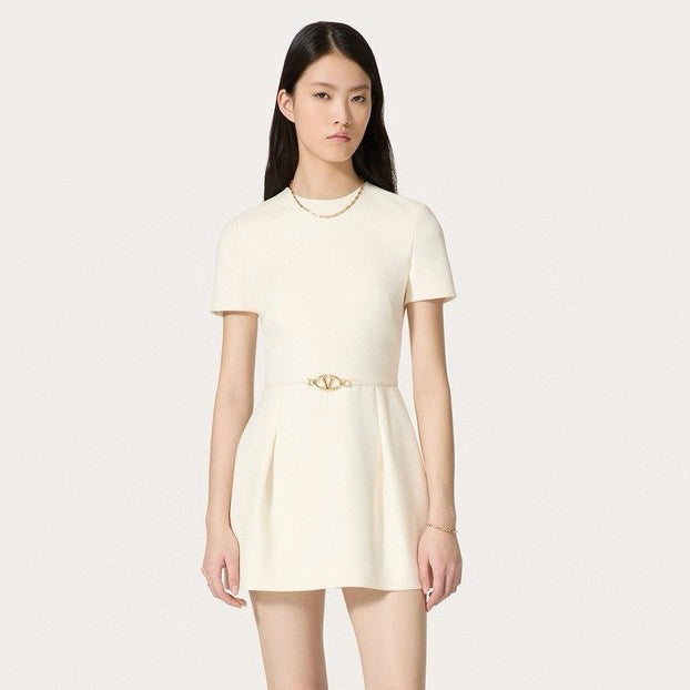 Women's Summer Solid Color Logo Logo High Waist Slim Wool Short Sleeve Dresses #73356