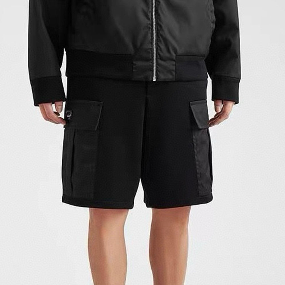 Men's Summer Solid Color Re-Nylon Detail Cotton Fleece Bermuda Straight Casual Shorts #98714