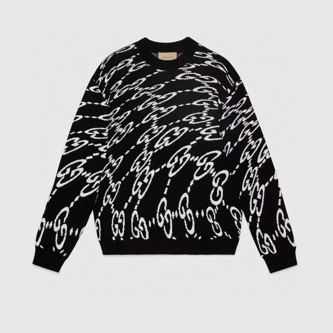 Men's Spring & Autumn Colorblocking Wavy Letter Logo Round Neck Long Sleeve Pullover Knit Sweater #98523