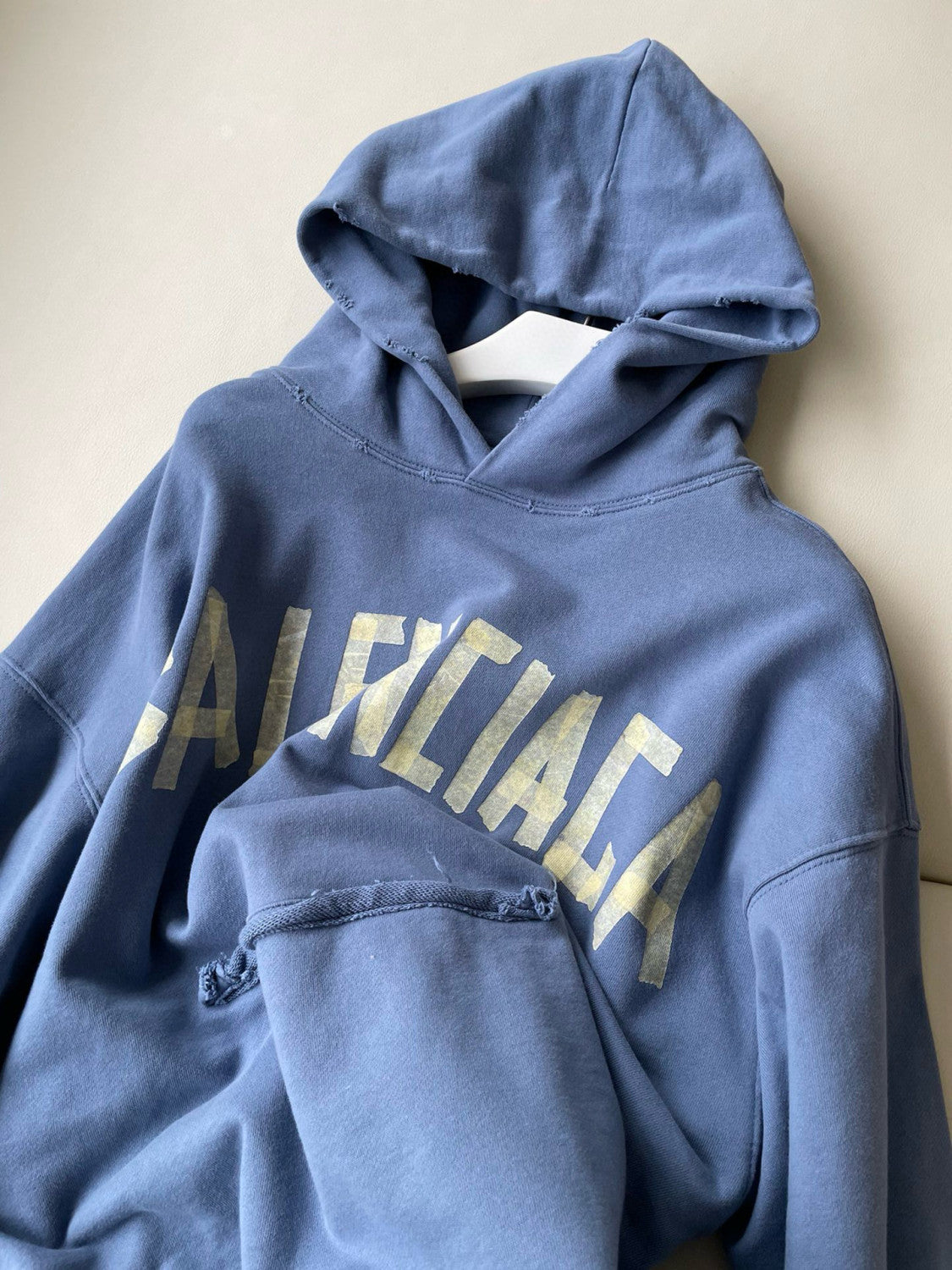Men's Spring and Fall Logo Letter Print Blue Loose Fit Hooded Sweatshirt Pullover #98387