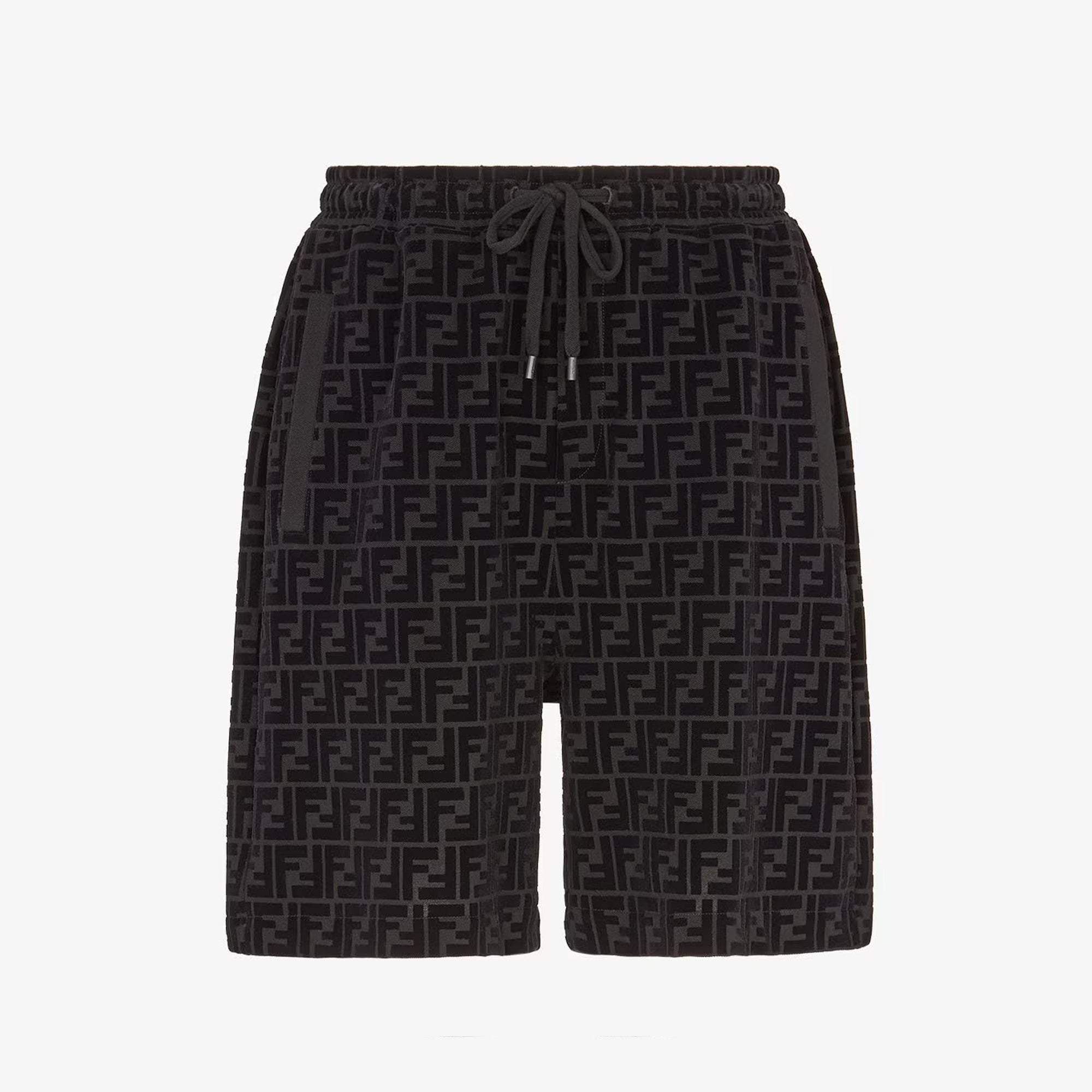 Men's Spring/Summer FF Full Print Cotton Solid Color Lace Up Loose Bermuda Shorts #72325