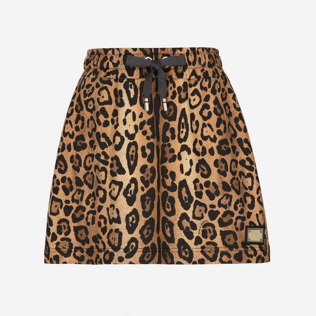 Women's Summer Leopard Crespo Cotton Round Neck Short Sleeve T-Shirt Casual Mini Skirt #71648