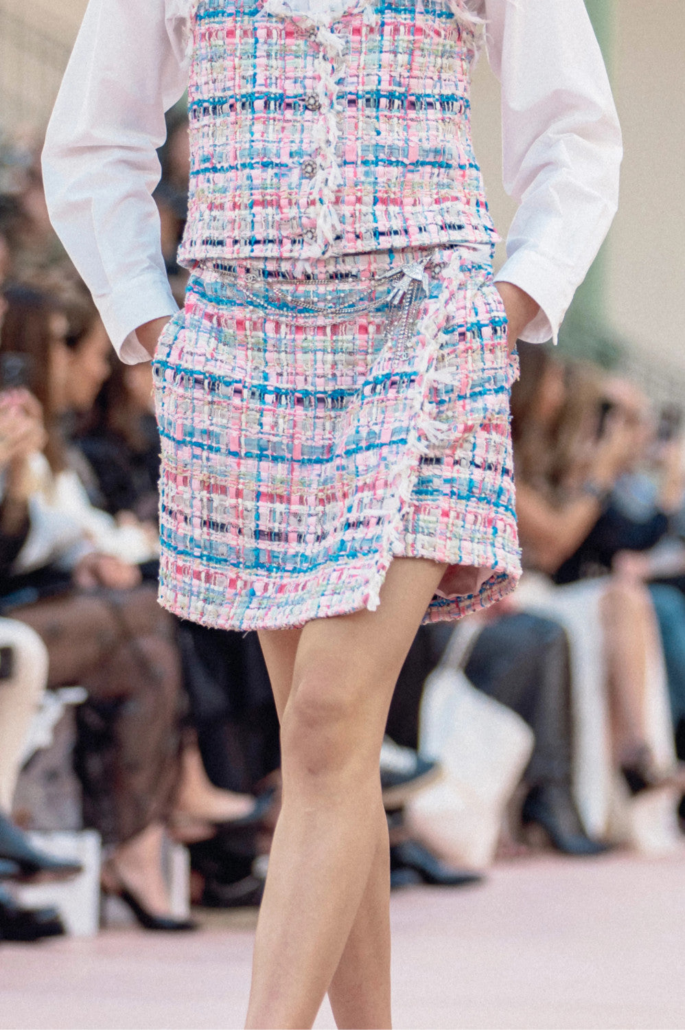 Women's Spring And Autumn High Street Cotton And Silk Tweed Multicolor Round Neck Sleeveless Vest Casual Mid Waist Shorts Ngvp #1551