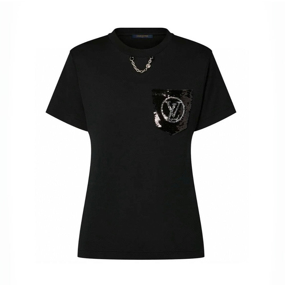 Women's Summer Solid Color Sequin Print Round Neck Cotton Short Sleeve T-Shirt #73936