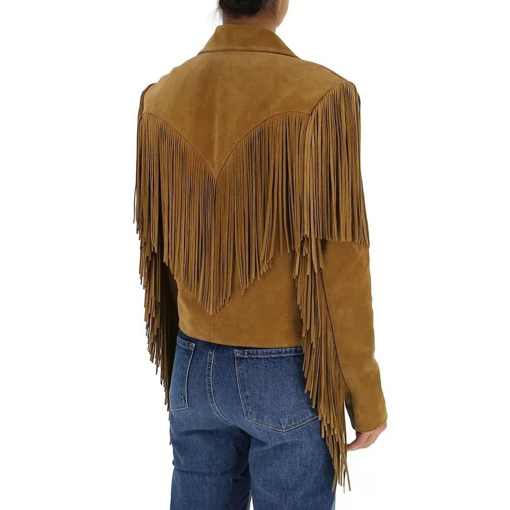 Women's Spring And Fall Fashion Luxury Suede Temperament Jacket Tassel Lapel Long Sleeve Short Jacket Ngvp  #7969