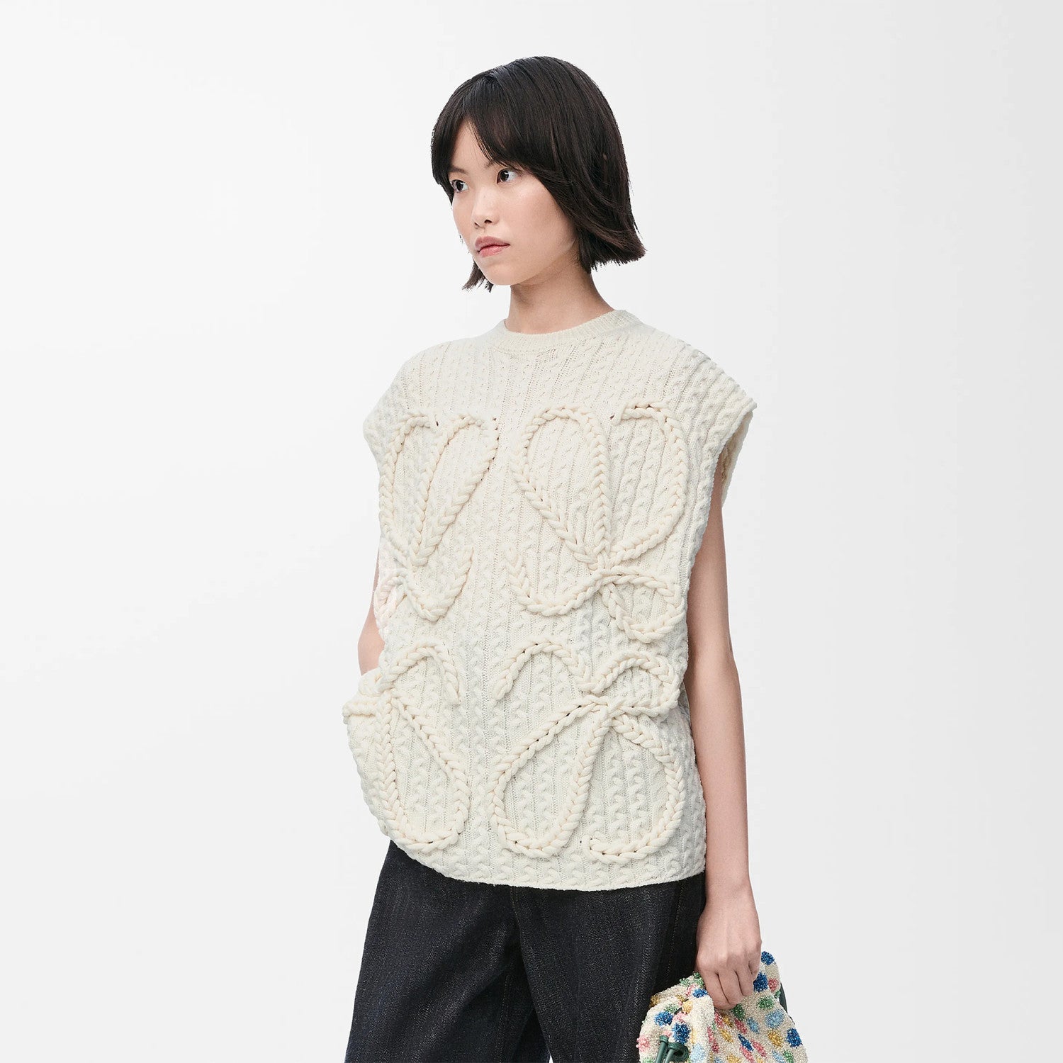 Women's High-Street Crew Neck Sleeveless Wool Vest Spring/Fall Logo Knit Sweater #81567