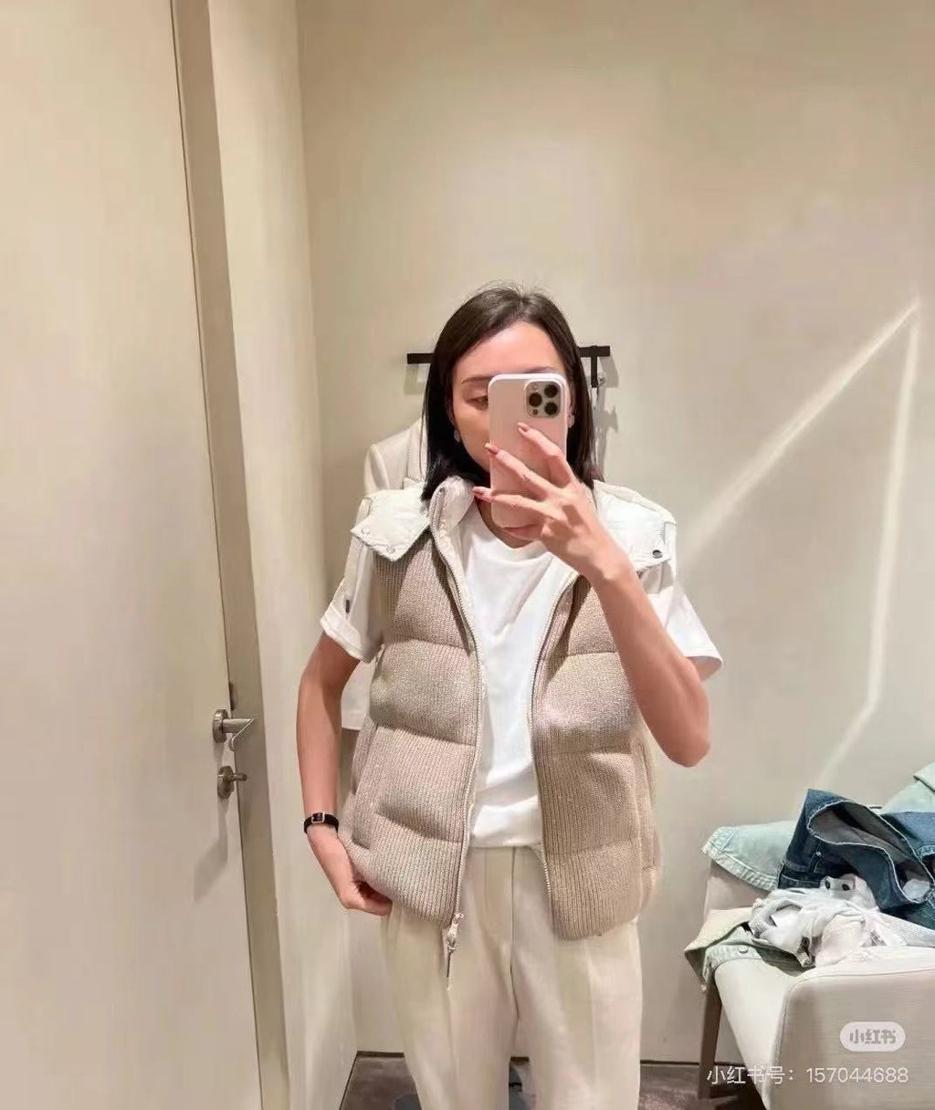 Women's Fall/winter Cotton British Ribbed Knit Down Vest Hooded Drawstring Sleeveless Jacket Ngvp #2417