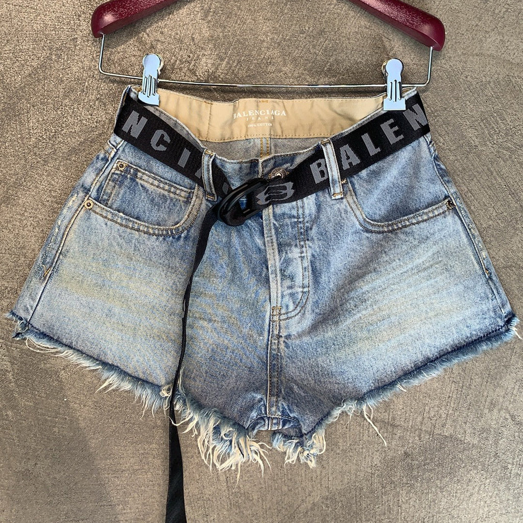 Women's Summer Solid Colour Distressed Frayed Denim Shorts #77131
