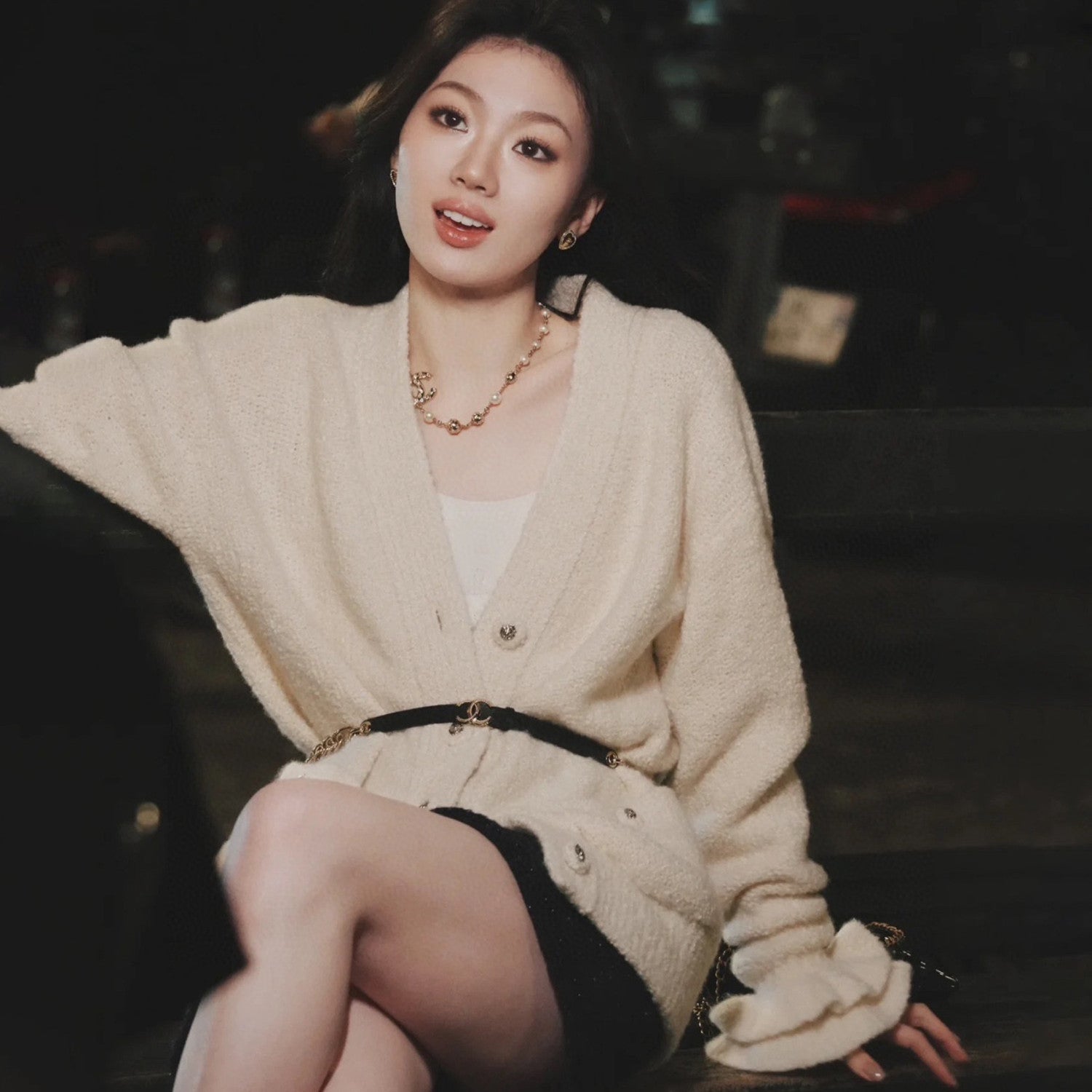 Women's Fall And Winter White Wool Single-breasted Knit Cardigan Fashionable And Elegant Straight Pants Suit Set Ngvp #1988