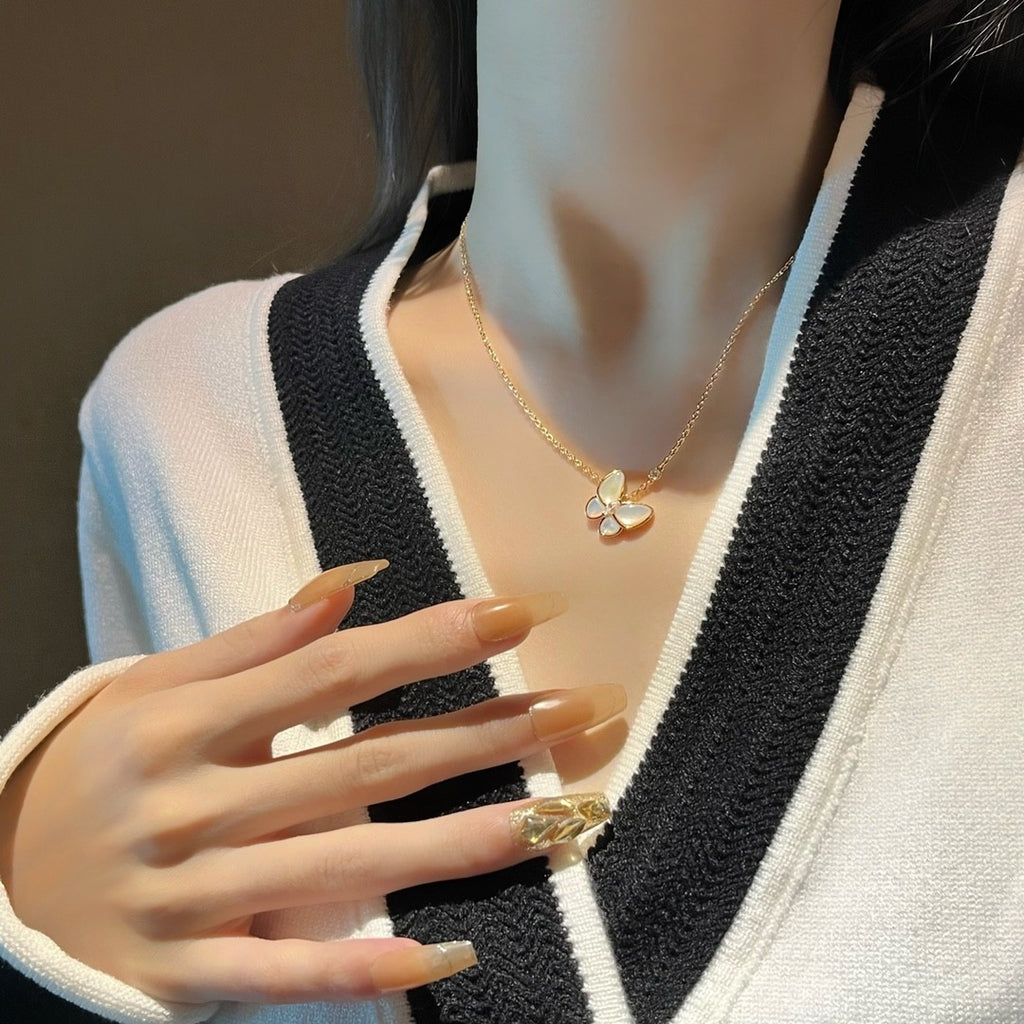 Women's Exquisite And Elegant V-Gold Material Two Butterfly Finger Ring. Pendant Necklace. Earring Set Accessories #71634