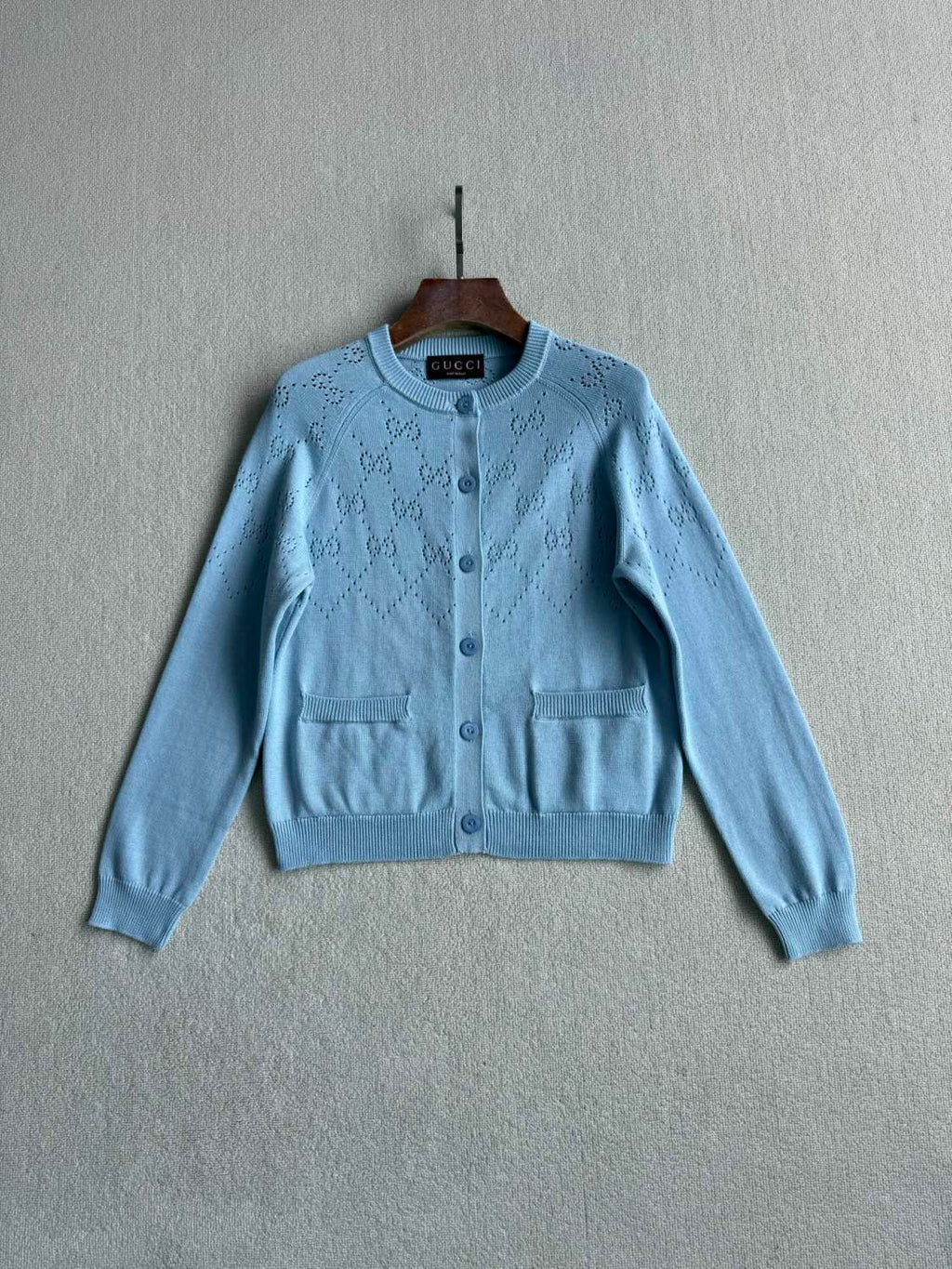 Women's Spring/Autumn Solid Color Letter Print Openwork Design Cotton Knitted Jacquard Single-Breasted Long-Sleeved Cardigan Jacket #77912