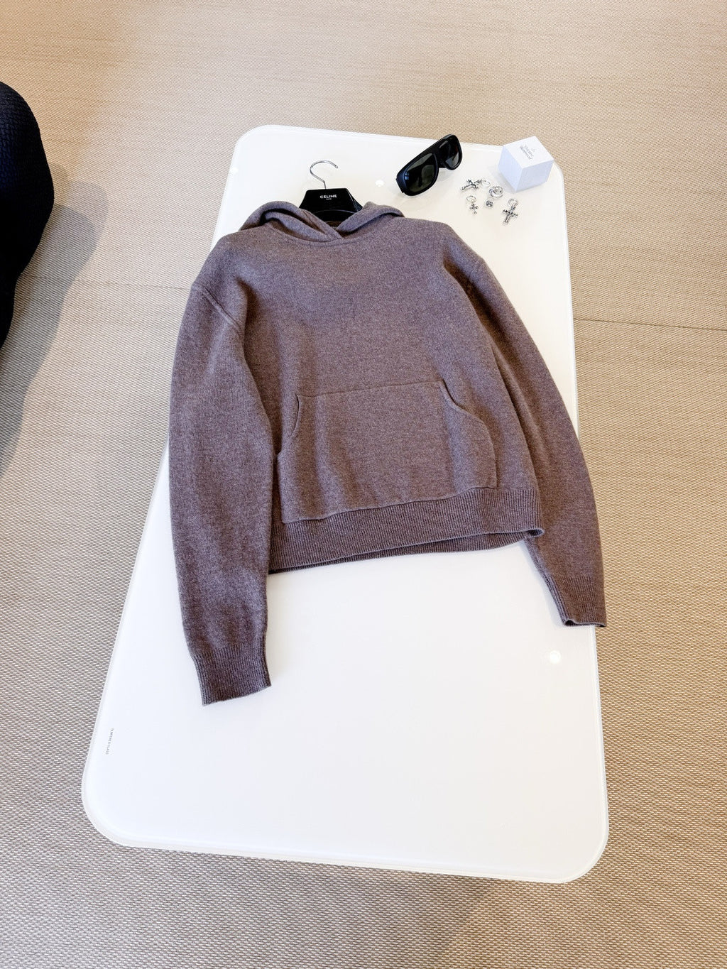 Acne Studios Men's Fall/Winter Logo-Printed Casual Blend Hooded Sweatshirt Knit Sweater Walnut Brown Fashionable Casual Pullover Hoodie #82197A