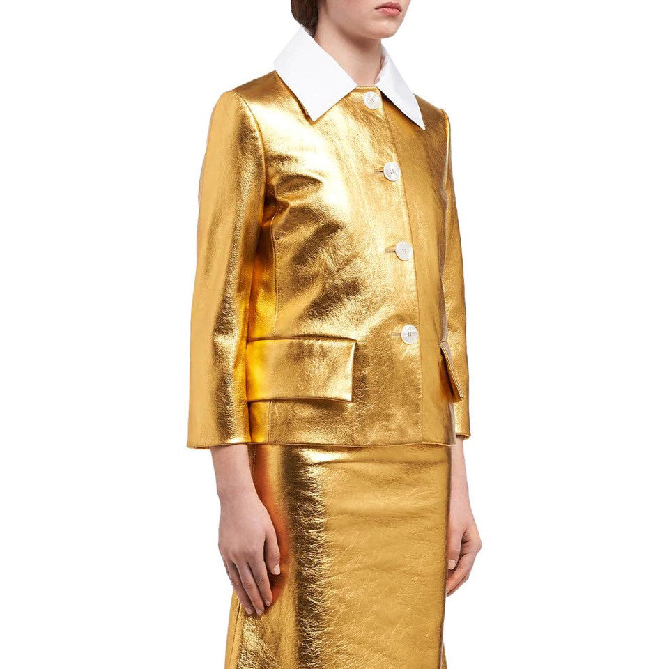 Women's Winter Solid Color Lapel Colorblocking Collar Edge Shiny Short Sheepskin Jacket Casual Half Skirt Ngvp #8149