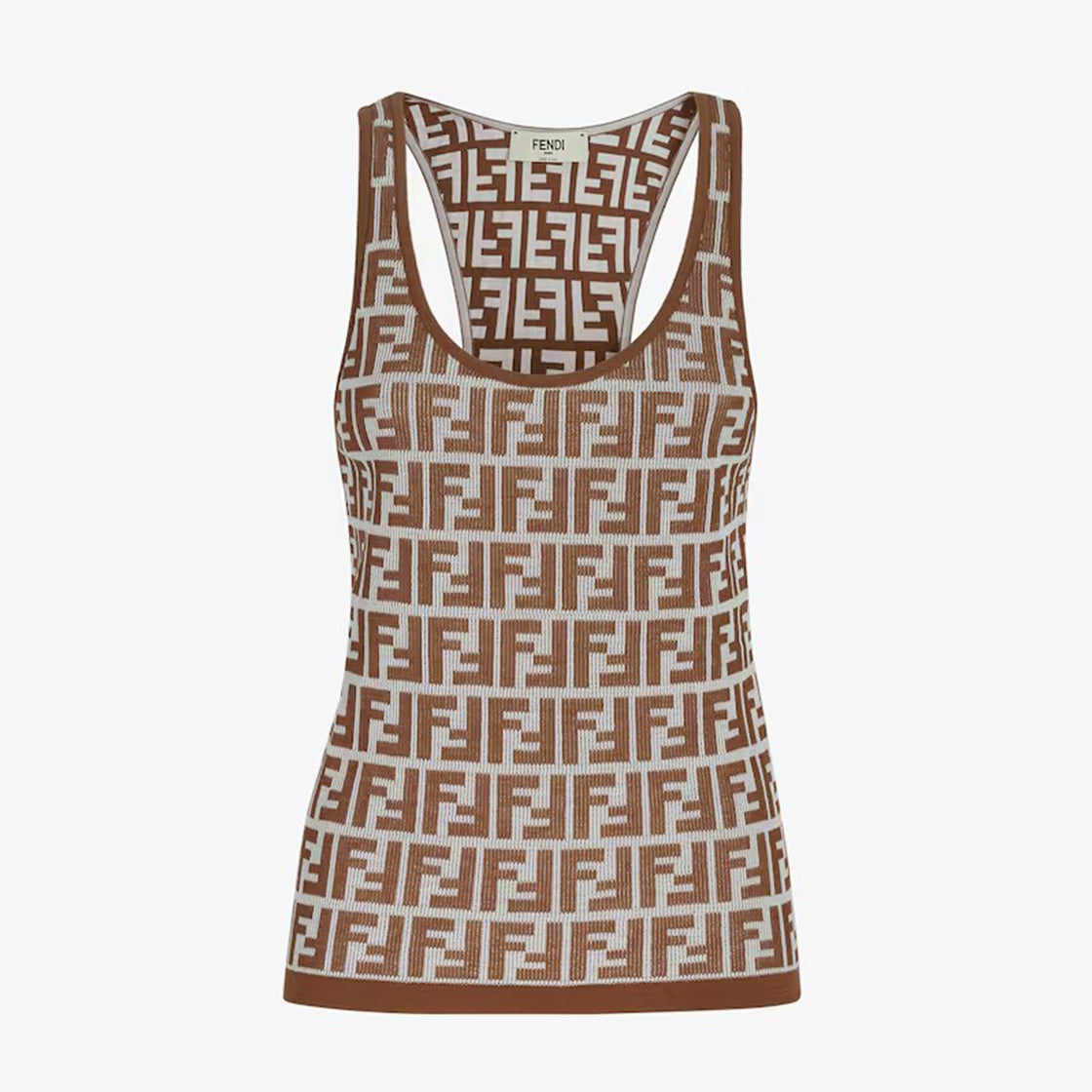 Women's Summer Brown FF Print Cotton Knit Top Fitted Sleeveless Vest #71529