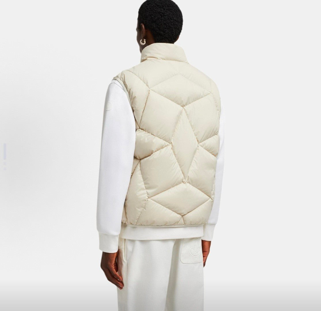 Men's Fall/winter Vendavel Off-white Asymmetric Geometric Embroidered Chest Patch Down Vest With Stand Collar Jacket #81814A