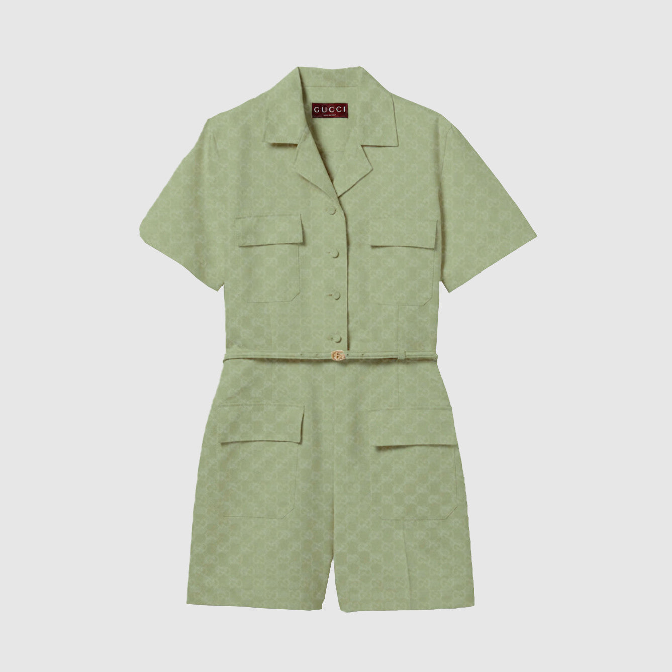 Women's Spring And Summer Letter Print Solid Colour Drawstring Waist Short Sleeved Single Breasted Jumpsuit #76663