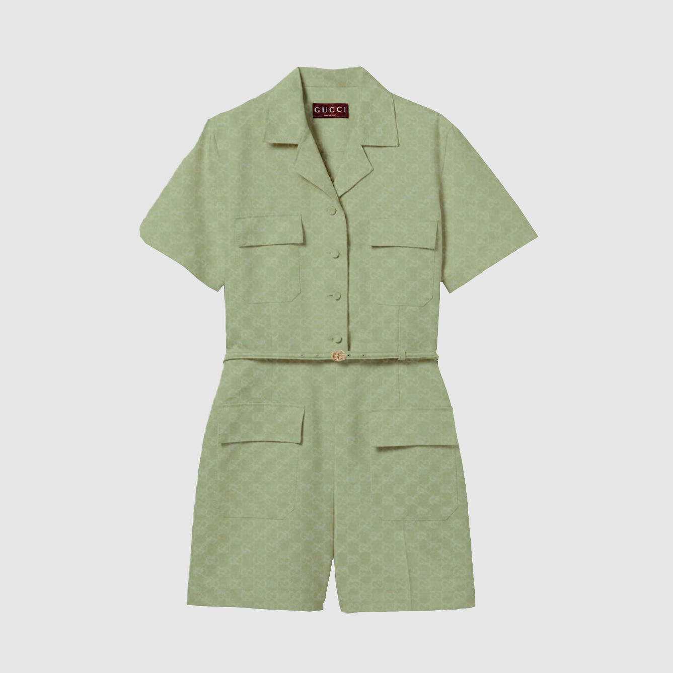 Women's Spring And Summer Letter Print Solid Colour Drawstring Waist Short Sleeved Single Breasted Jumpsuit #76663