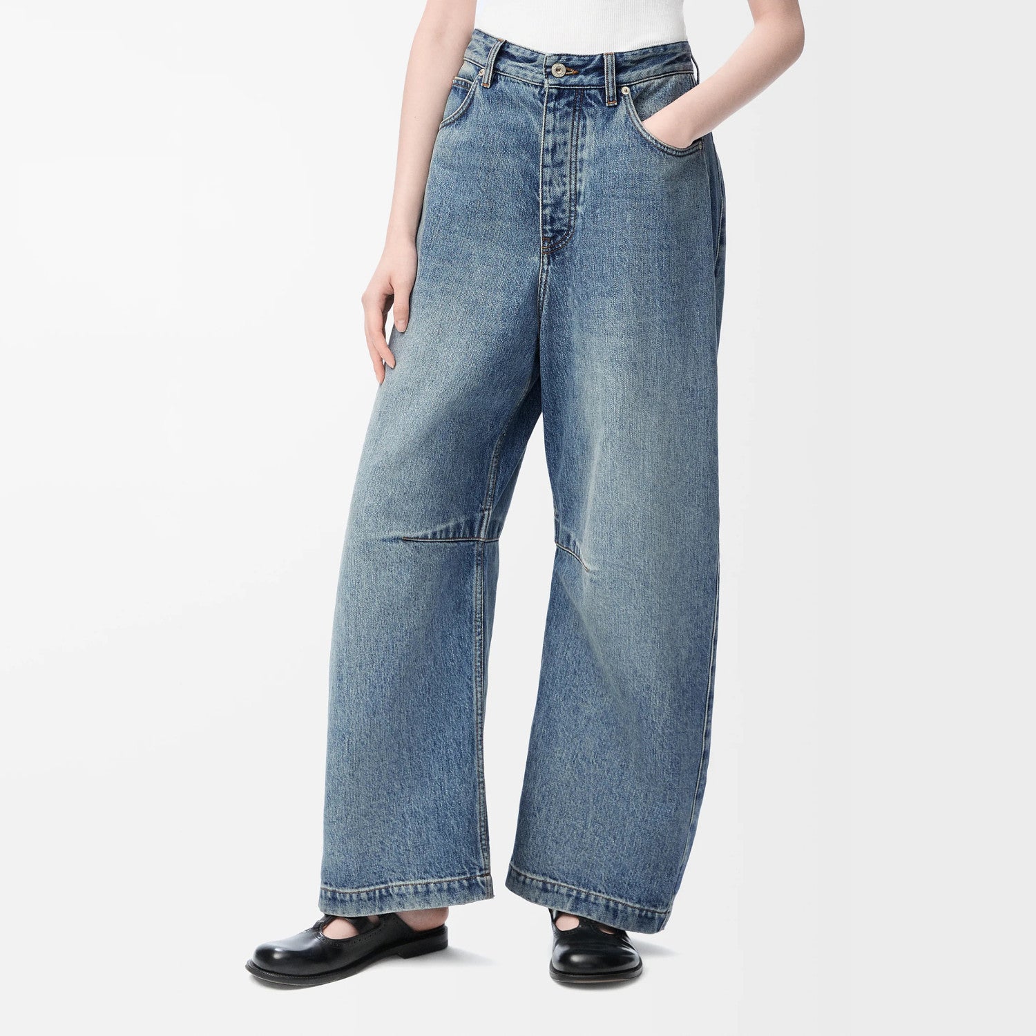 Women's Spring and Autumn Logo Print Pocket Zipper Loose Solid Color Jeans Pants #75774