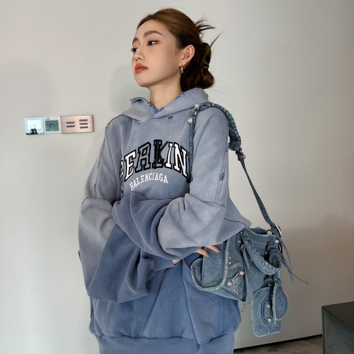 Men's Women's Spring And Autumn Printed Embroidery Silhouette Hooded Sweatshirt Vintage Casual Do-over Sweatshirt  #98661