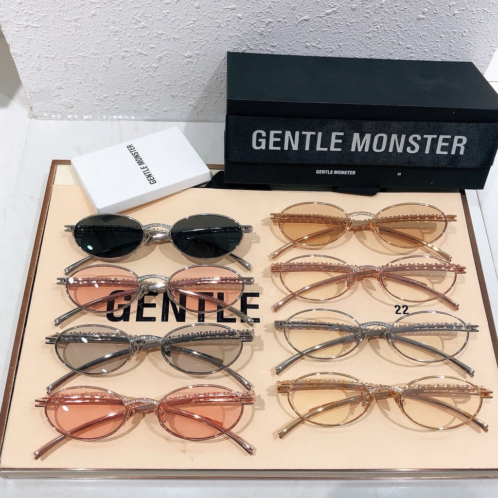 Gentle Monster Jennie - Barrette 02 Women's Fashion Jentle Salon Collection Sunglasses Oval Silver Diamond Metal Frame Trendy Eyewear Glasses  Accessories Ngvp #9242