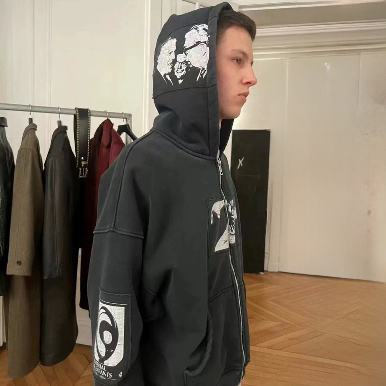 Enfants Riches Deprimes   Men's Spring And Autumn Hooded Pattern Letter Casual Fashion Trend Black Pullover SweatshirtNgvp #7777