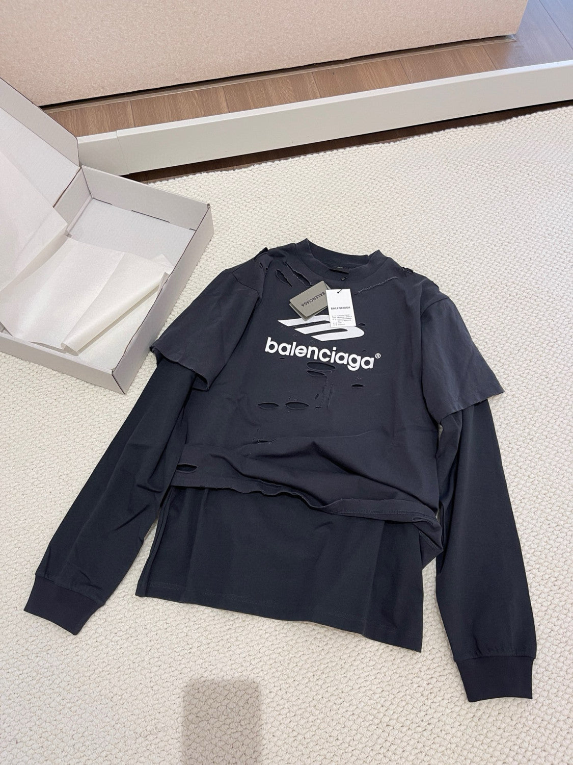 3b Sport Icon Medium Fit Layered T-shirt Men's Retro High Street Trend Round Neck Spring And Autumn Fake Two T-shirt #71846