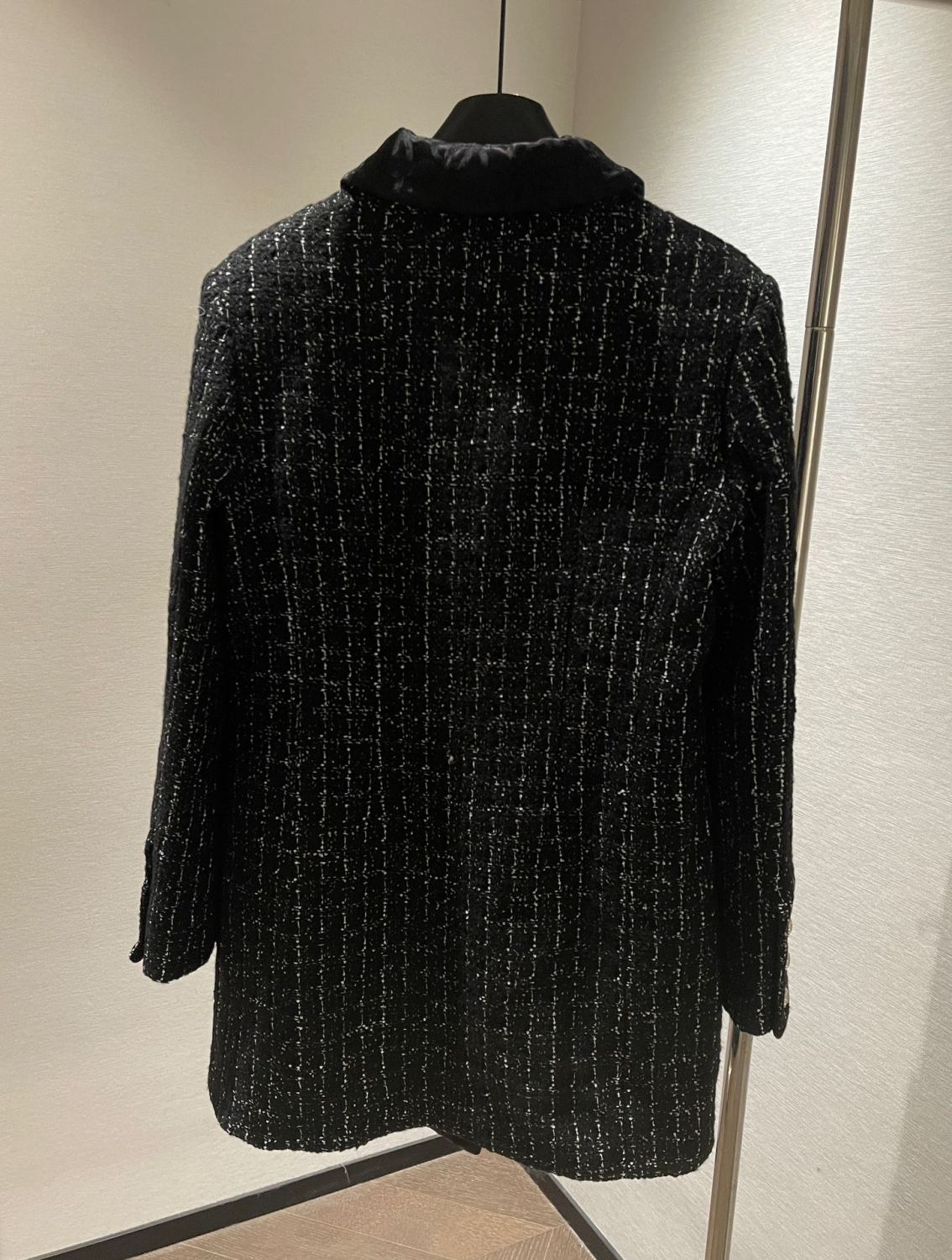 2026 New Women's Double-Breasted Tweed and Silk Trim Mid-Length Jacket with Lapel #81936L