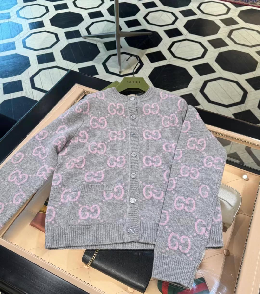 Women's Fall And Winter Double G Knit Round Neck Single Breasted Long Sleeved Jacket Sweater #75289