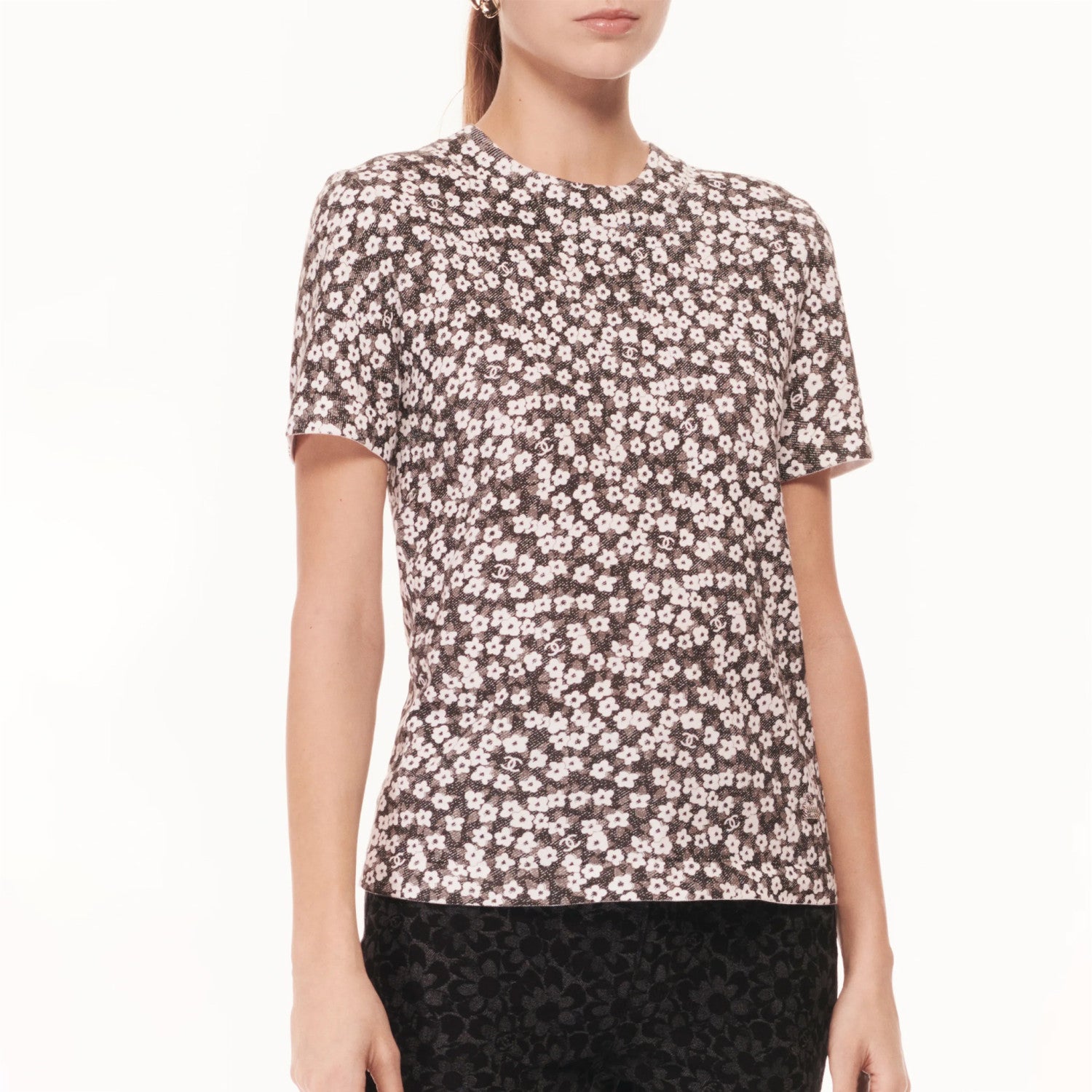 Women's Summer Floral Print Round Neck Short Sleeve Cotton Pullover T-Shirt Ngvp #9451