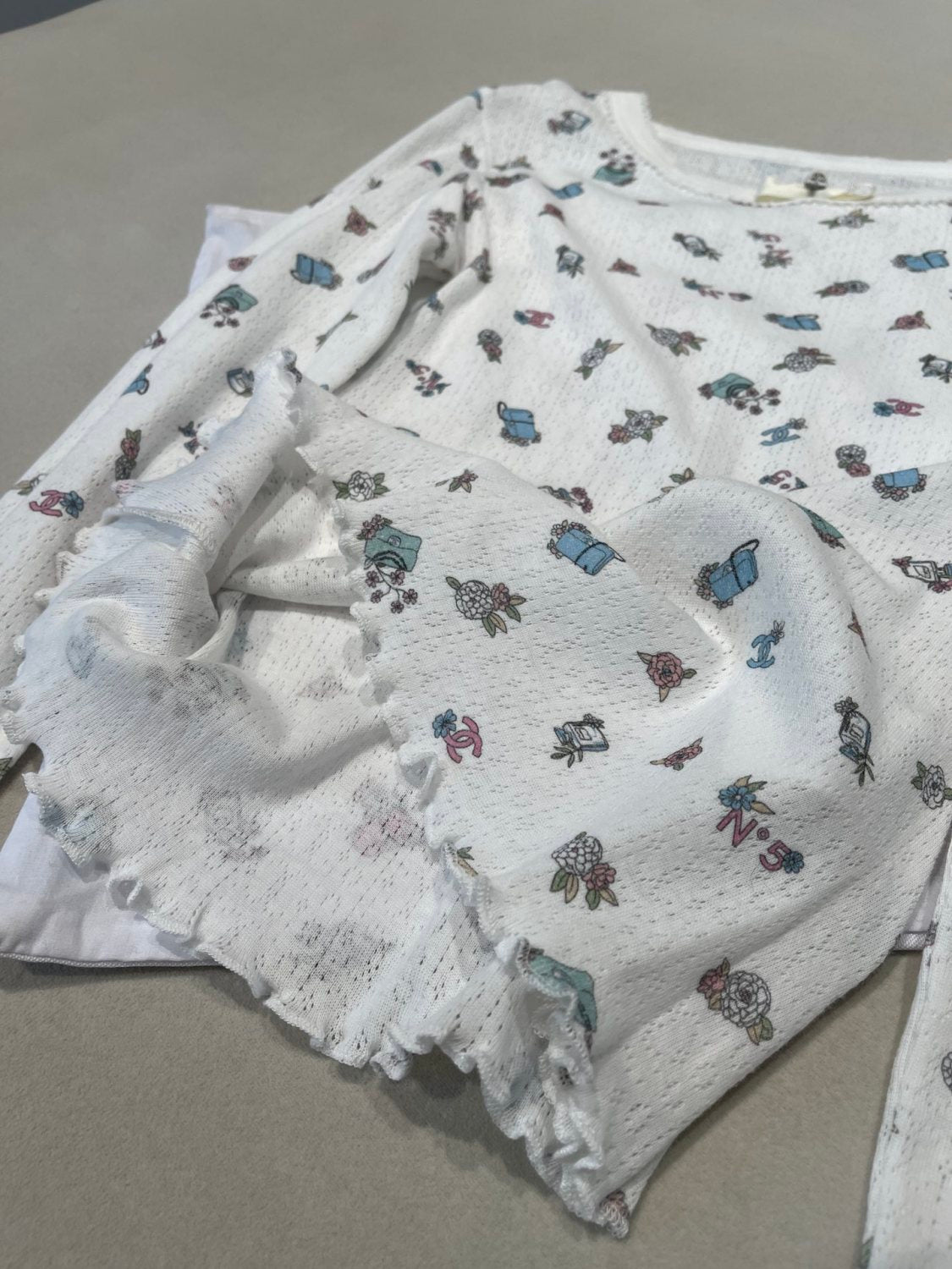 Women's Summer Floral Pattern Printing Solid Color Round Neck Short Sleeve T-Shirt Long Sleeve T-Shirt Two Piece Set #75783