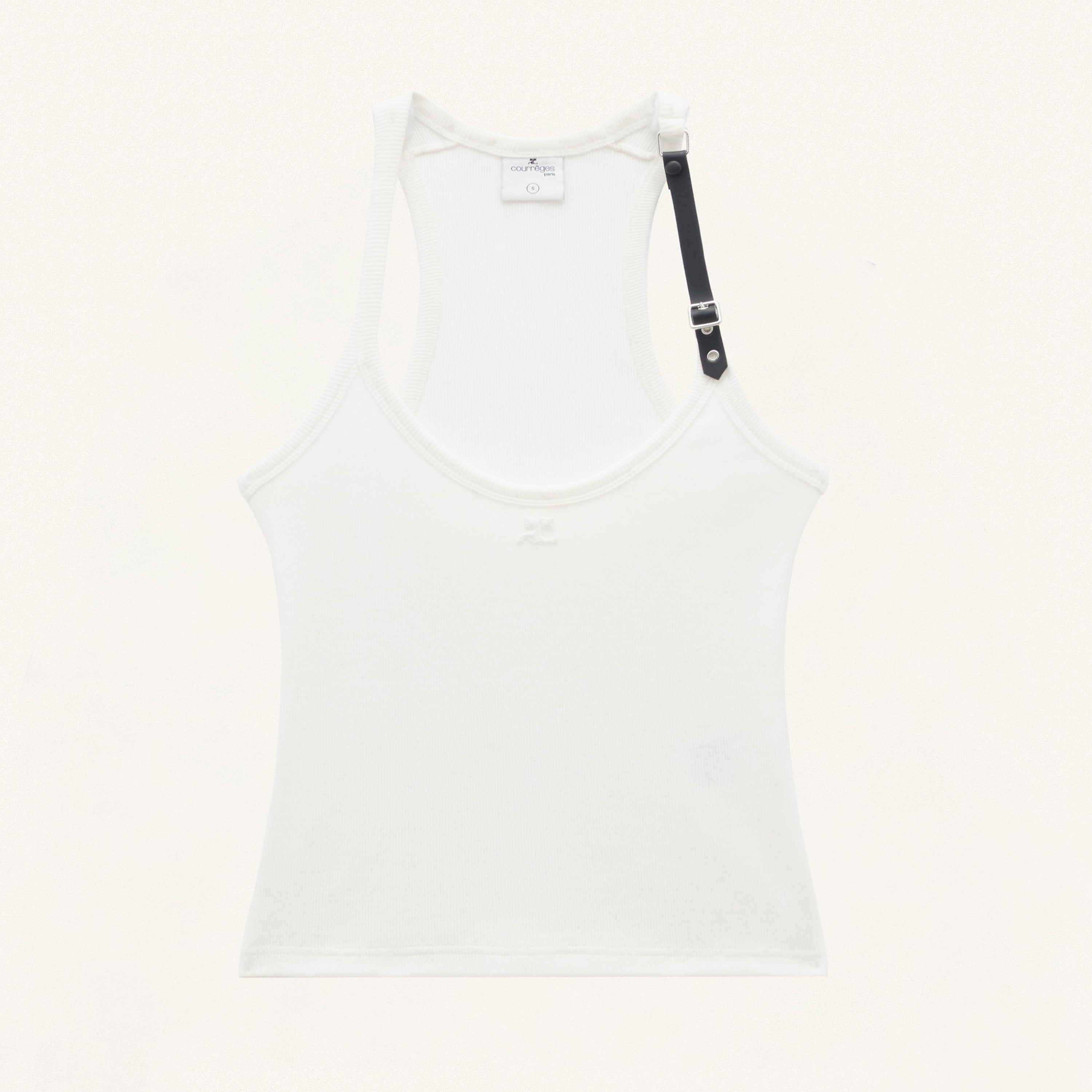 Courrges Women's Summer Holistic Buckle Detail Solid Color Ribbed Knit Sleeveless Vest Ngvp #8831