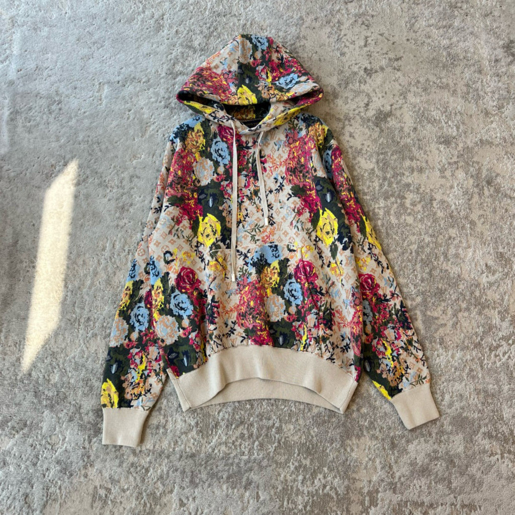 Men's Spring Autumn Monogrammed Floral Pattern Jacquard Hooded Sweatshirt Pullover #97861