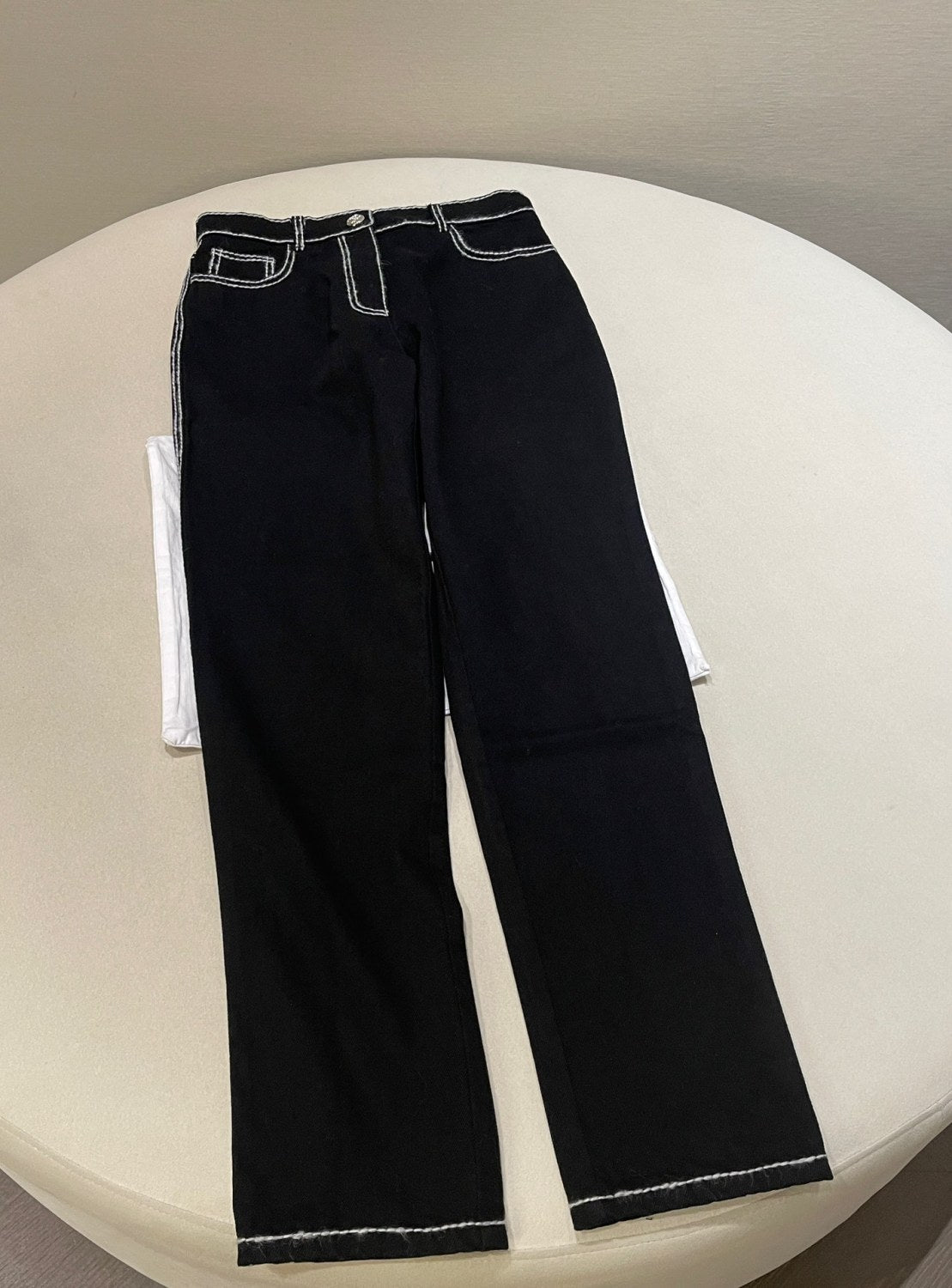 Women's Autumn and Winter Solid Color White Line Casual Jeans Pants #75569