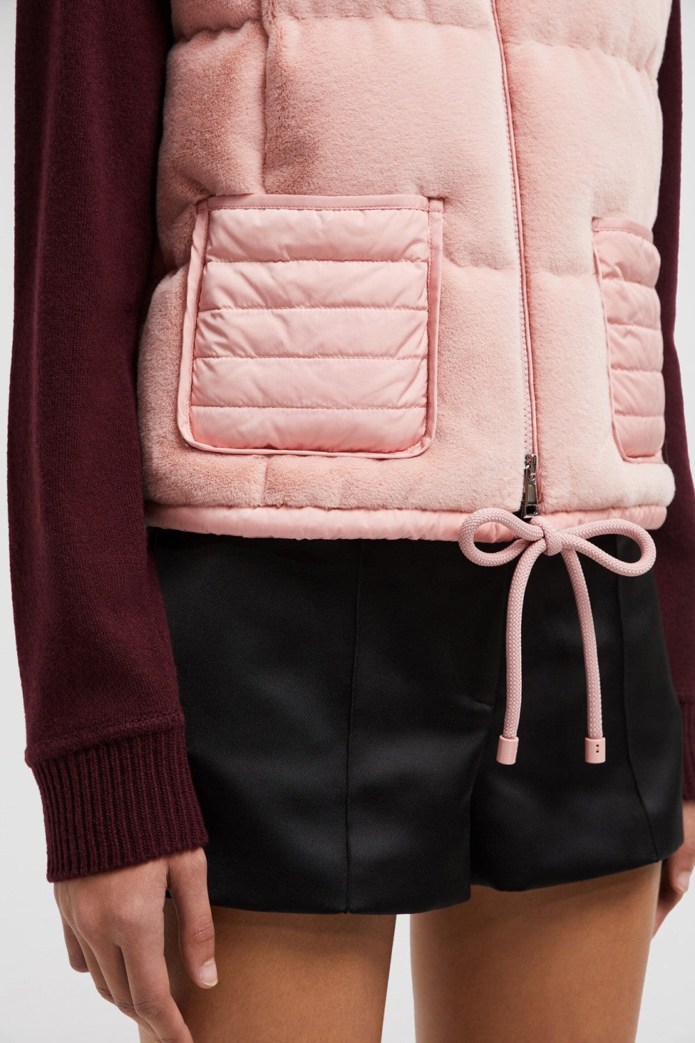 Women's Autumn and Winter Solid Color Embroidery Logo Zipper Drawstring Hem Puffer Down Vest Jacket #73235