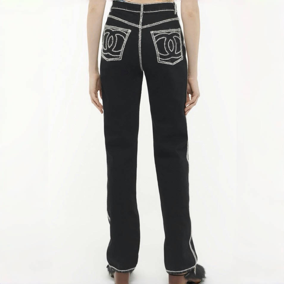 Women's Autumn and Winter Solid Color White Line Casual Jeans Pants #75569