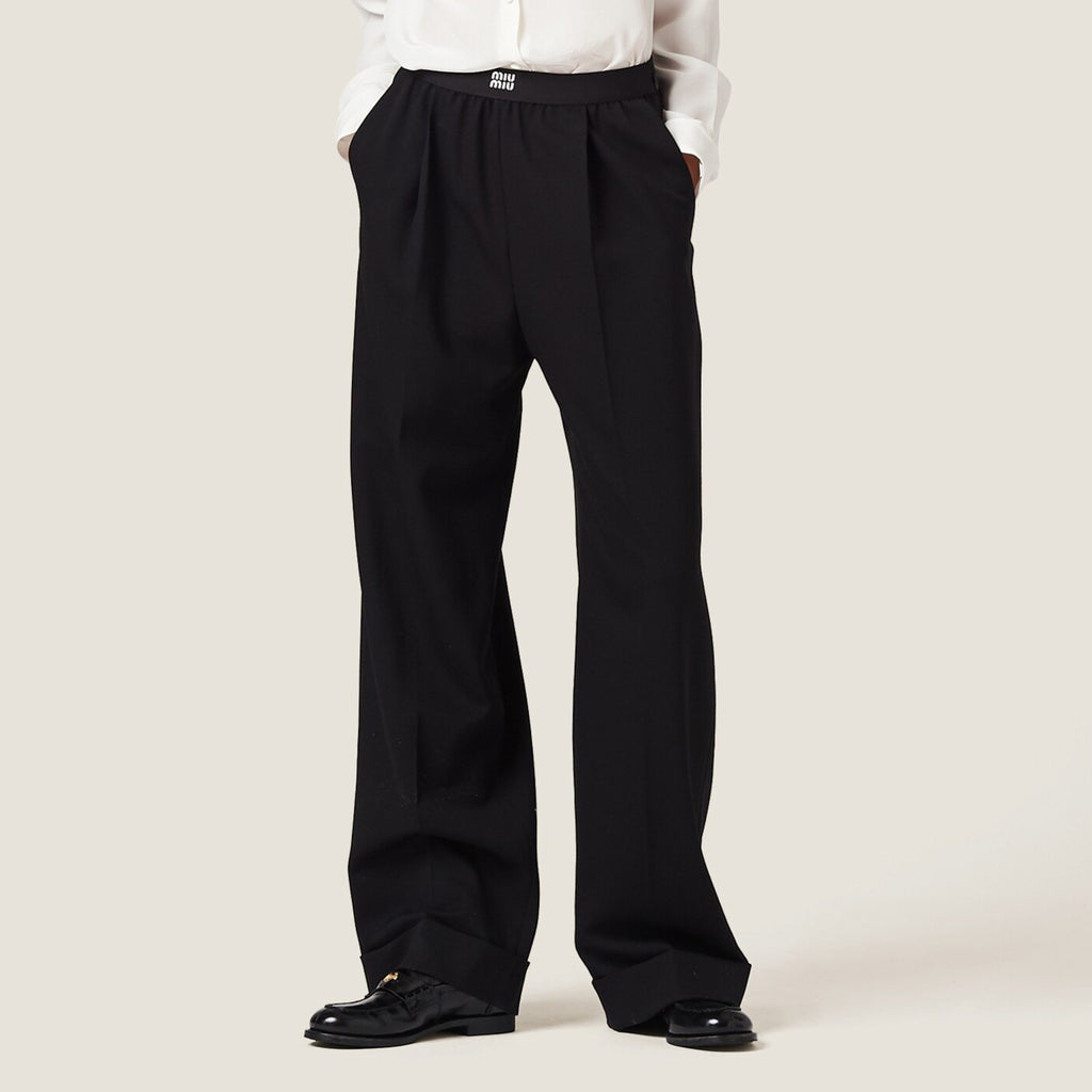 Women's Spring and Autumn Solid Color Elastic Mid Waist Wide Leg Casual Pants #74784