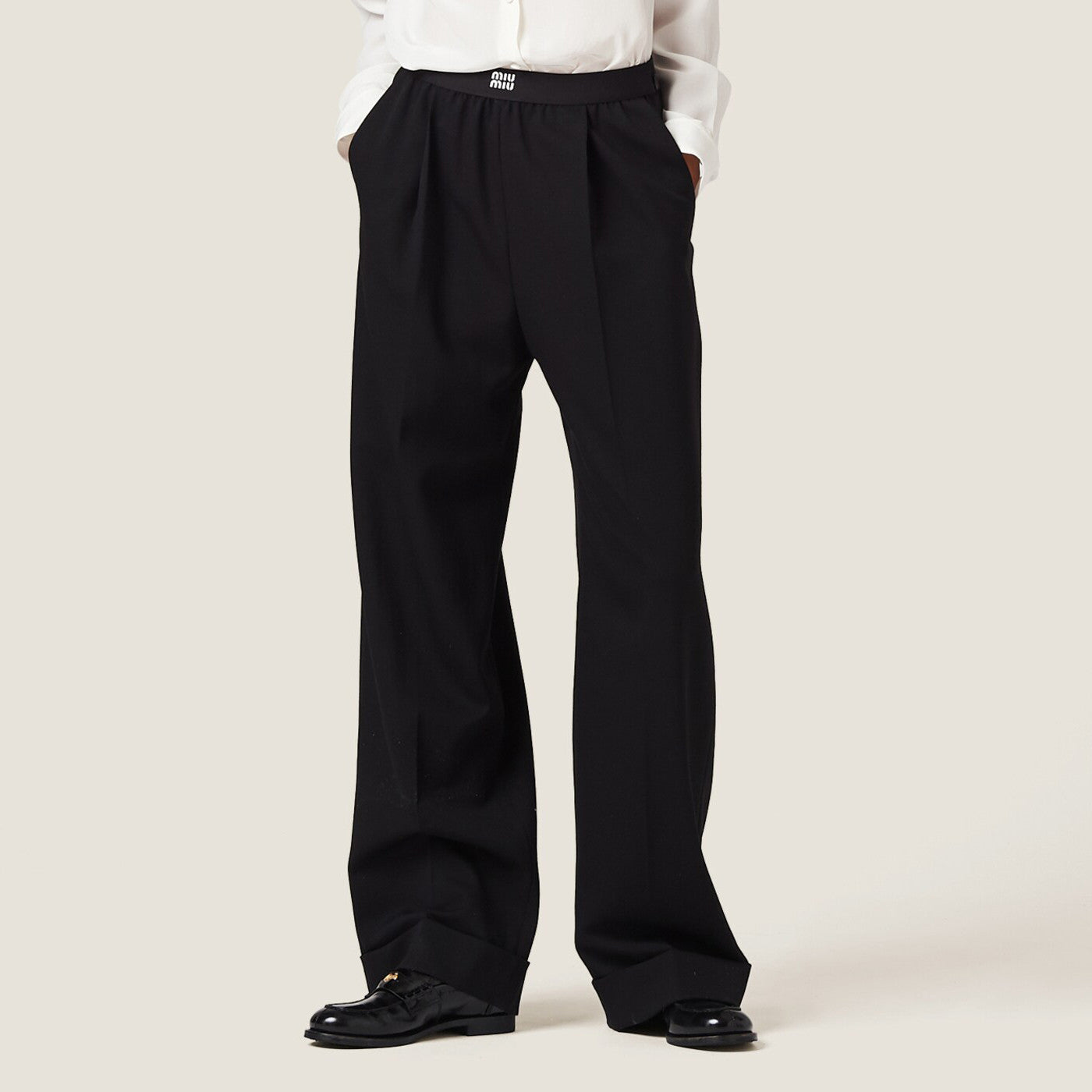 Women's Spring and Autumn Solid Color Elastic Mid Waist Wide Leg Casual Pants #74784