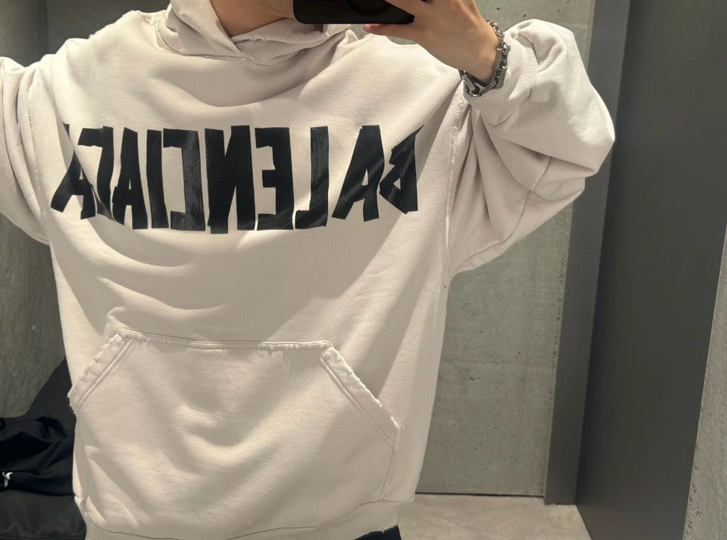 Men's Spring and Fall Logo Letter Print Blue Loose Fit Hooded Sweatshirt Pullover #72279