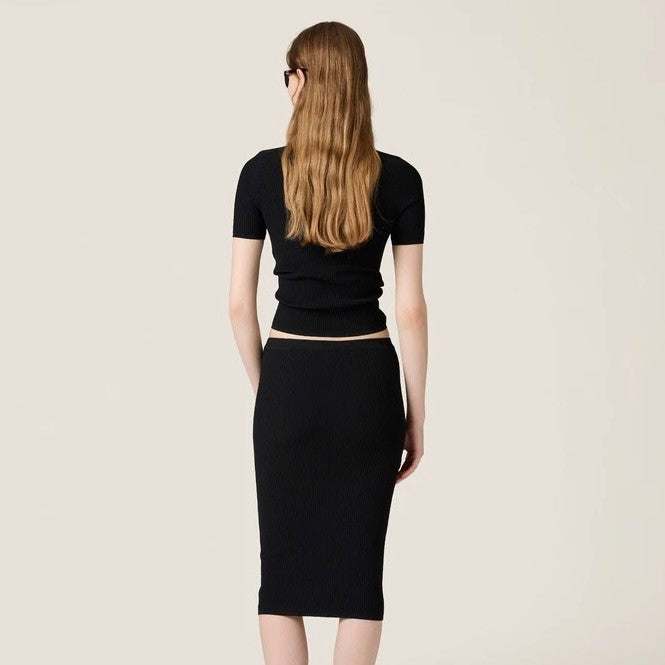 Women's Spring and Summer Slim Half Plunge Short Sleeve Round Neck Knit Sweater T-shirt #75453