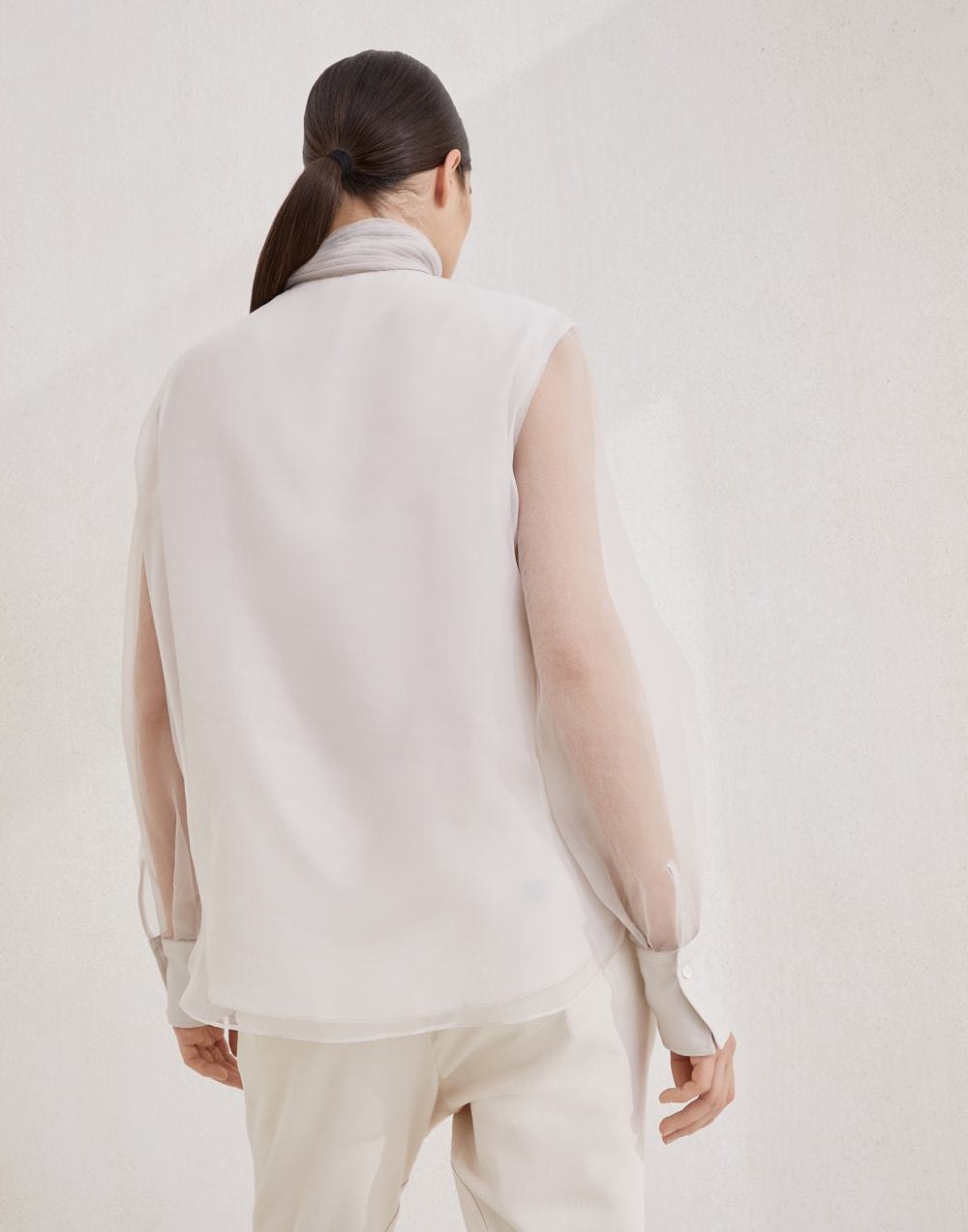 BC Women's Spring/summer Collection Loose-fit Casual Shirt With Bow Tie Structured Silk Blouse Flowing Ties And Beaded Embellishments #194480