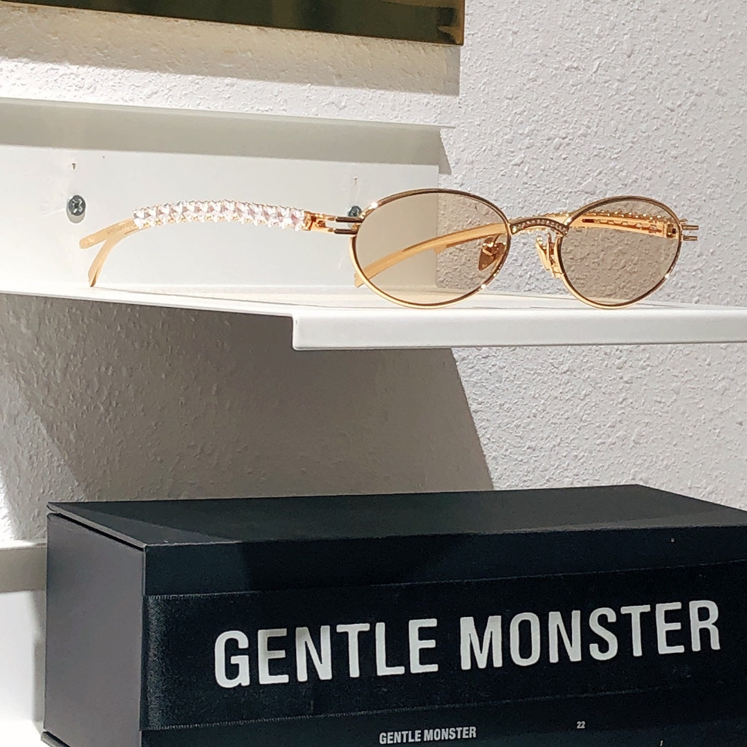 Gentle Monster Jennie - Barrette 02 Women's Fashion Jentle Salon Collection Sunglasses Oval Silver Diamond Metal Frame Trendy Eyewear Glasses  Accessories Ngvp #9242
