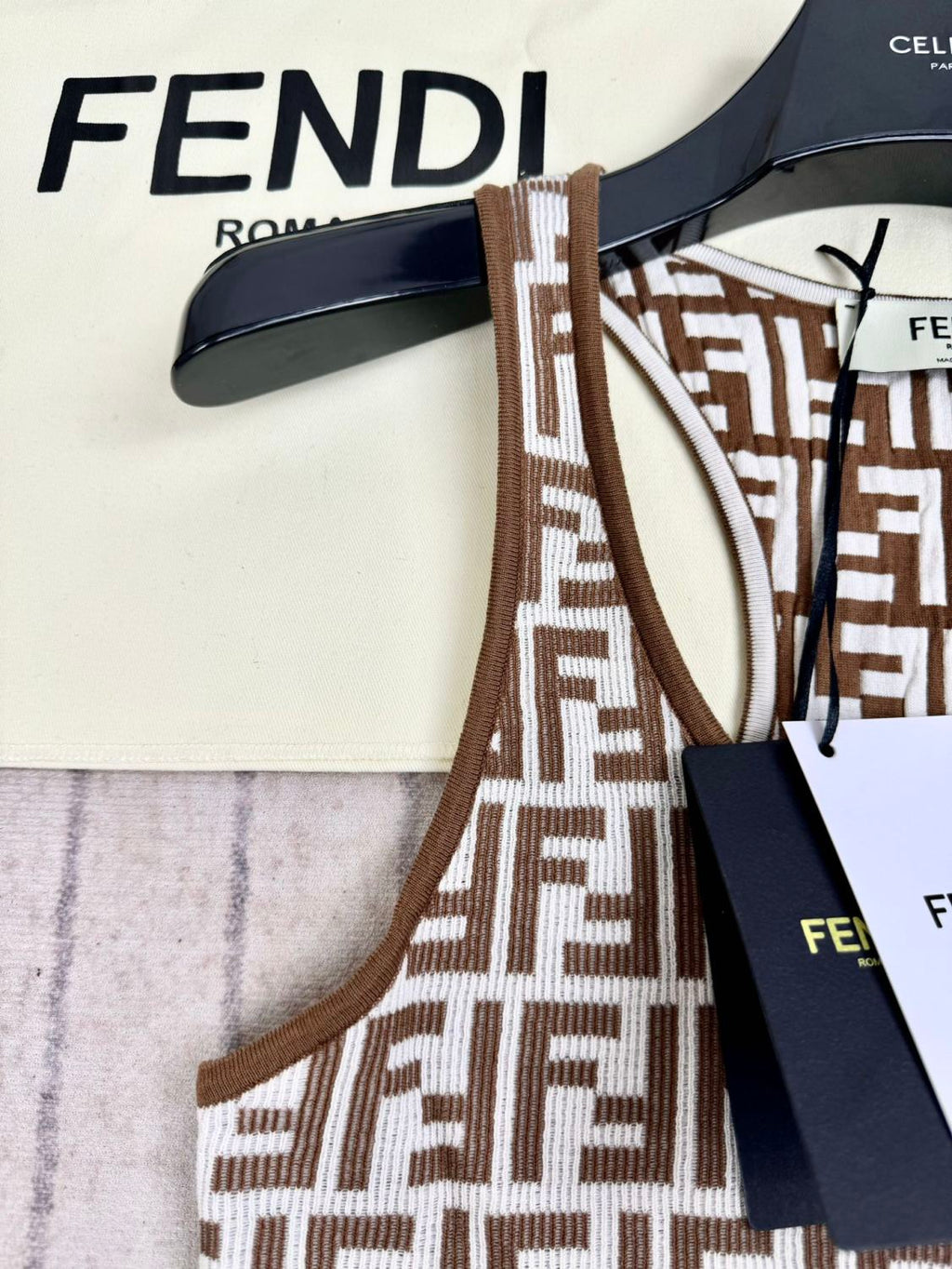 Women's Summer Brown FF Print Cotton Knit Top Fitted Sleeveless Vest #72933