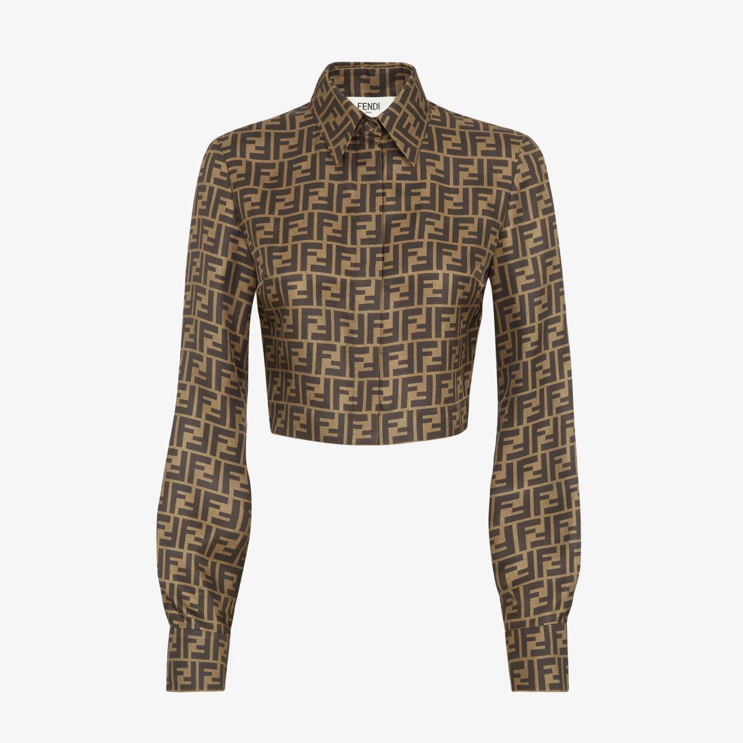 Women's Summer FF Letter Printed Lapel Single Breasted Long Sleeve Shirt Silhouette Half Skirt Set Suit #73823