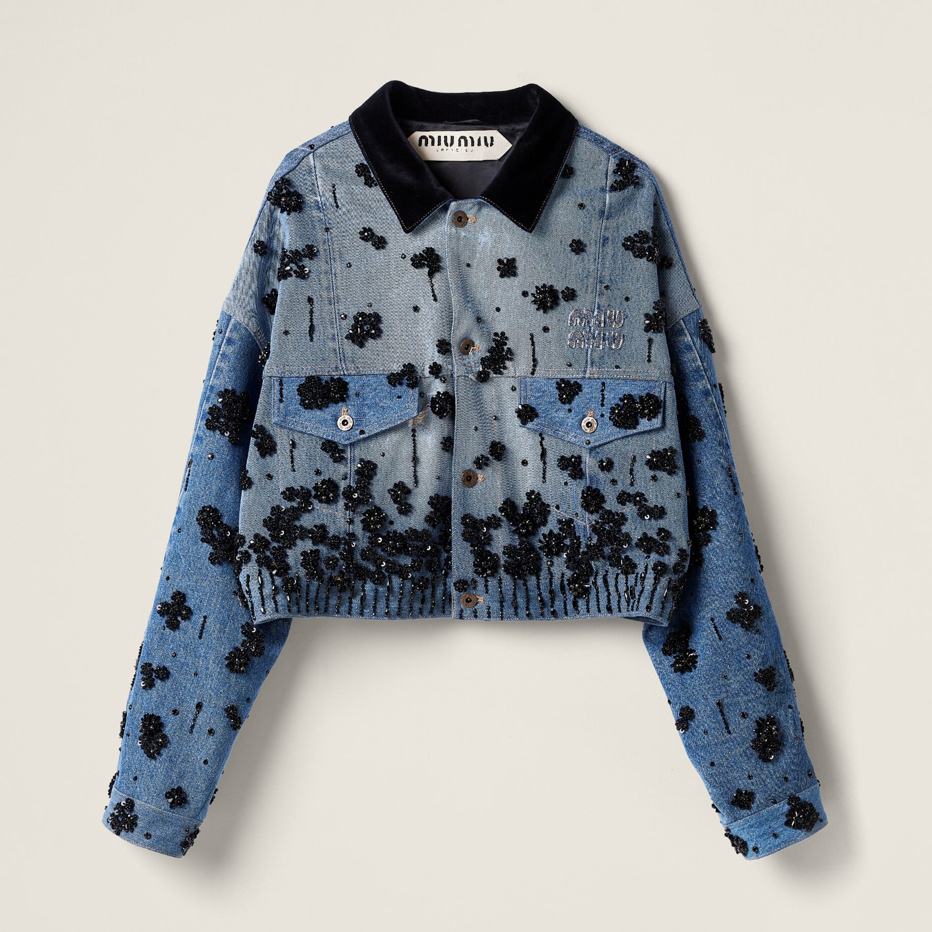 Women's Spring And Fall Logo Embroidery Single Breasted Lapel Short Casual Denim Jacket #72664