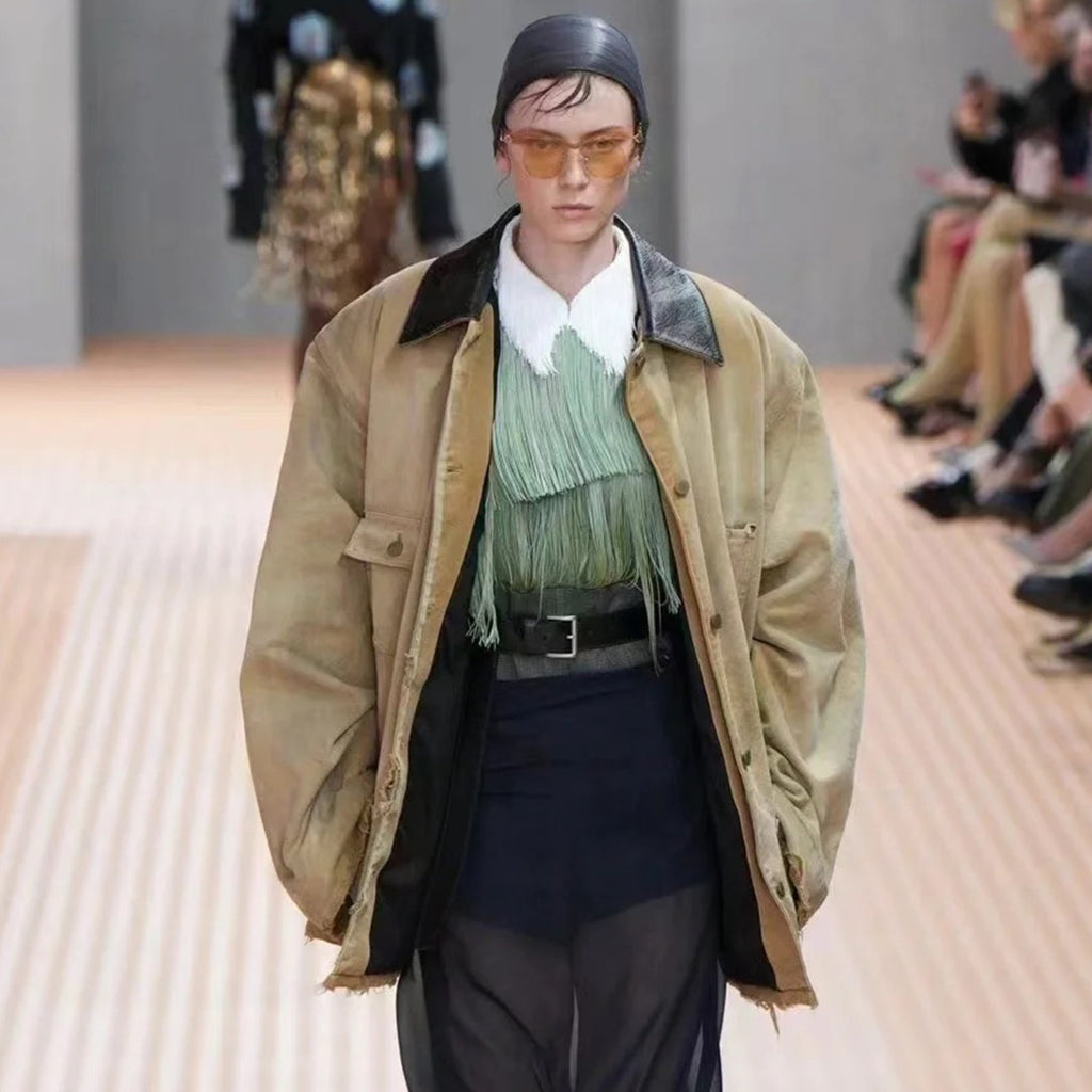 Women's Men's Vintage Gradient Fashion Canvas Cotton Jacket Single Breasted Leather Collar Casual Jacket Ngvp #8945