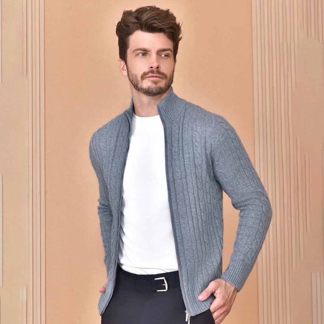 LP Men's Autumn And Winter Solid Color Zipper Half High Neck Knit Sweater Long Sleeve Jacket Ngvp #9392