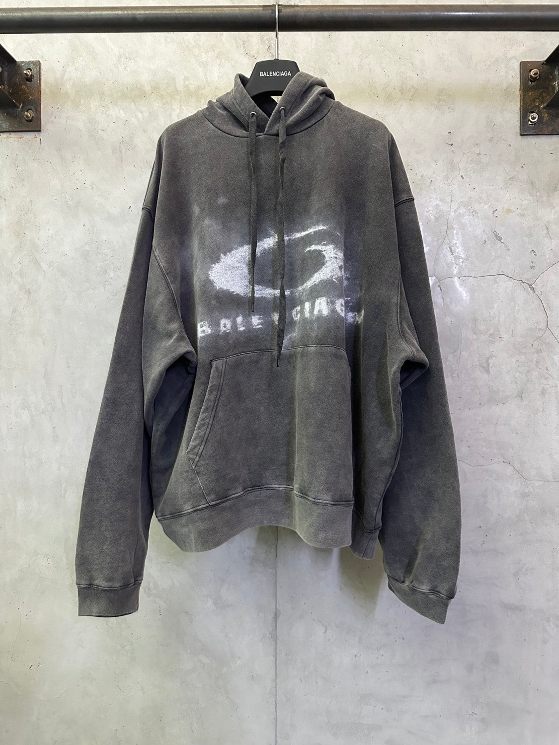 Men's Washed Crayon Loop Oversized Hoodie in Washed Black White Sweatshirt #82562A