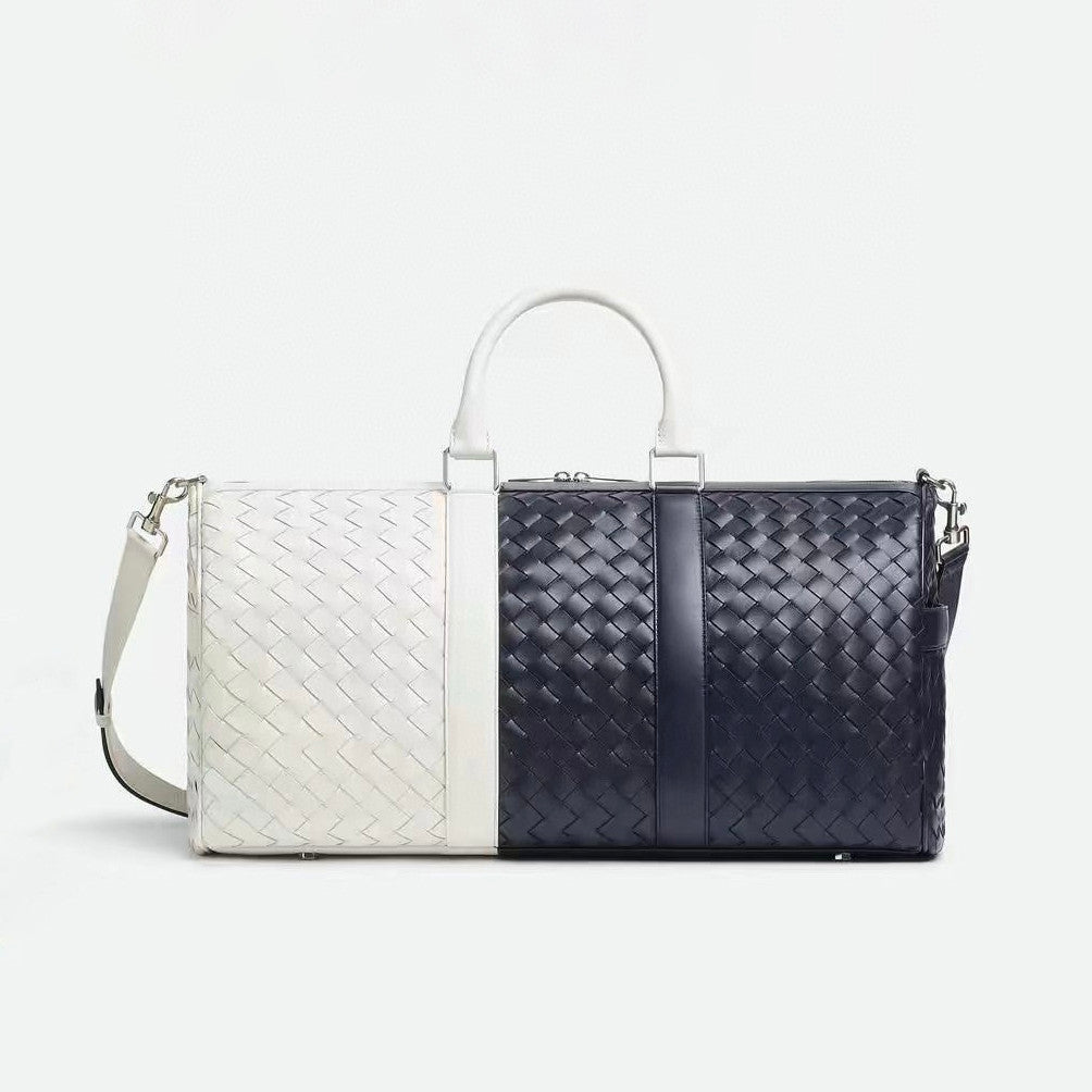 BV Intrecciato Men's Solid Color Adjustable Detachable Shoulder Strap Woven Calfskin Travel Bag #77472