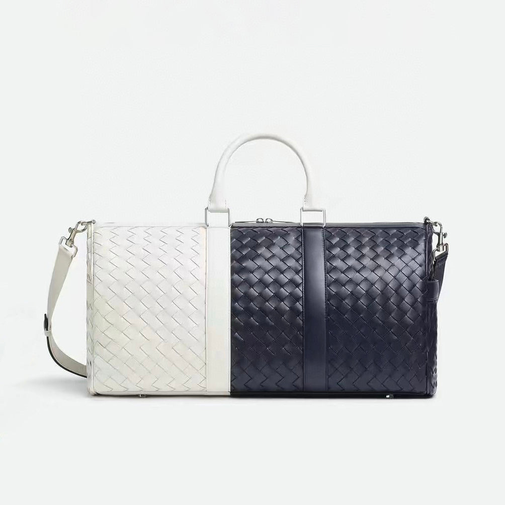 BV Intrecciato Men's Solid Color Adjustable Detachable Shoulder Strap Woven Calfskin Travel Bag #77472