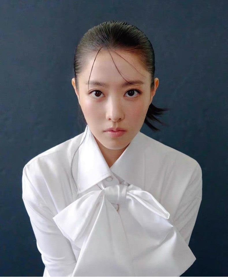 Women's Spring/Summer White Bow Cotton Collar Shirt Understated Luxury. Elegant and Refined Button-Up Long Sleeve Shirt  #194474